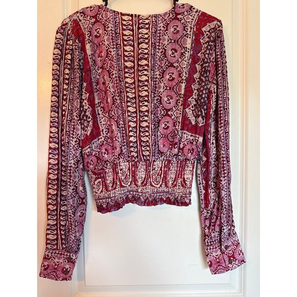 Free People Boho Crop Top S Wild & Free Pink Paisley Long Sleeve - Picture 5 of 8